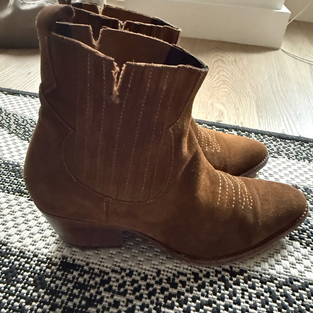Maje Tan Suede Ankle Boots